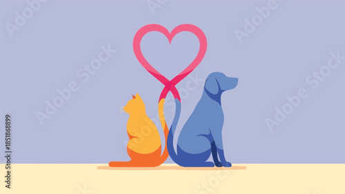 Heartwarming Pet Love Illustration with Cat and Dog