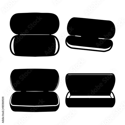 Black abstract rounded shapes set, open and closed forms vector.