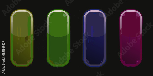 Four elongated capsules in various shades against a black background