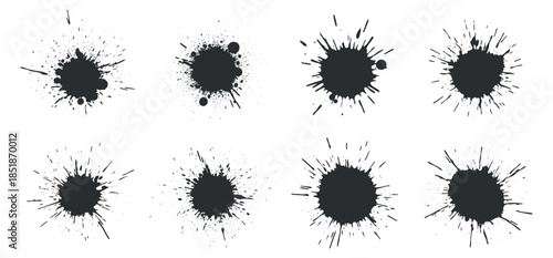 A set of black ink splashes in abstract vector style, ideal for graphic design and artistic projects
