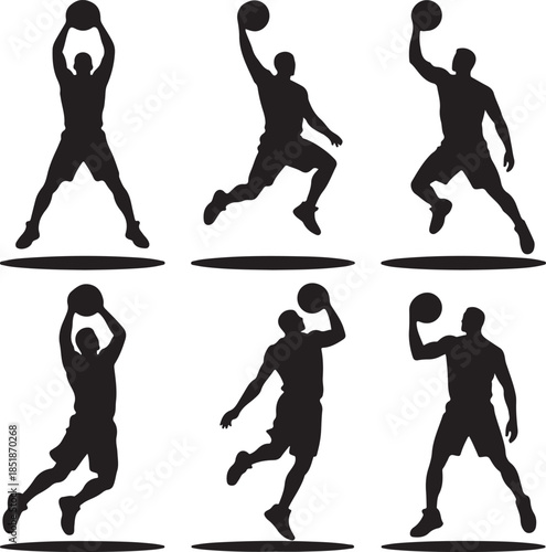 Basketball Players in Action Silhouettes