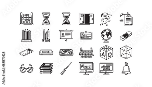 Collection of educational and school-related icons