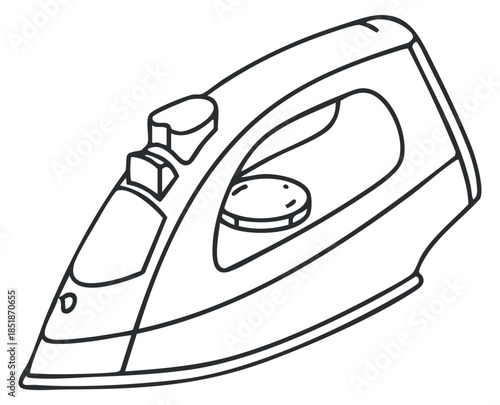An outline illustration of an electric iron in minimalist vector style, suitable for laundry and home cleaning projects