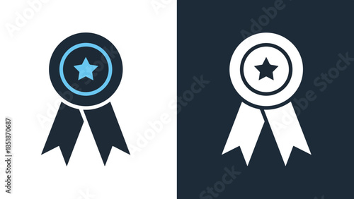 Award ribbon icons - Blue icon set - Solid icons vector collection - Vector icon set - Line and glyph solid icon set - Icon vector - Flat Design Icon