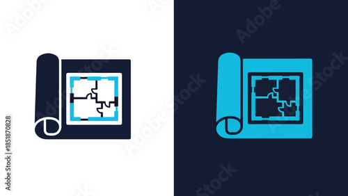 Map puzzle icon set - Blue icon set - Solid icons vector collection - Vector icon set - Line and glyph solid icon set - Icon vector - Flat Design Icon