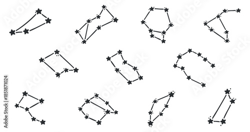 A set of twelve star constellations illustrated in black vector style, perfect for astronomy-themed designs and educational materials