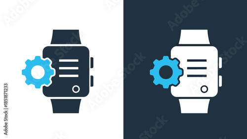 Smartwatch settings icon set - Blue icon set - Solid icons vector collection - Vector icon set - Line and glyph solid icon set - Icon vector - Flat Design Icon