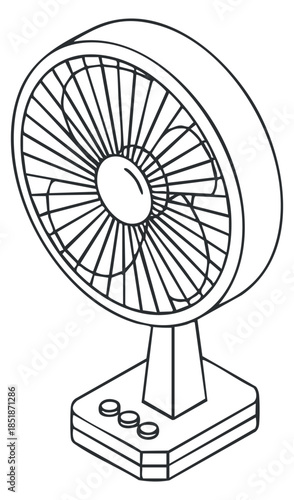 An outline illustration of a standing fan in minimalist vector style, perfect for home appliance design and decor