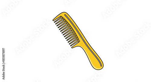 Simple illustration of a single yellow hair comb with fine teeth isolated on a white background for grooming and styling purposes.