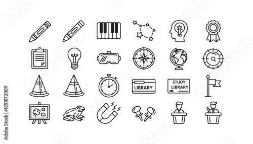 Collection of educational and science-related icons