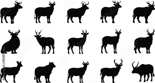 Collection of deer silhouettes in various poses