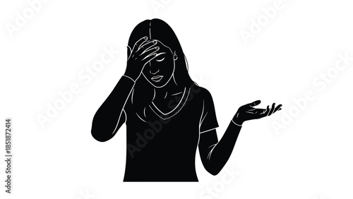 Silhouette of a distressed woman holding her forehead while asking for help or expressing confusion
