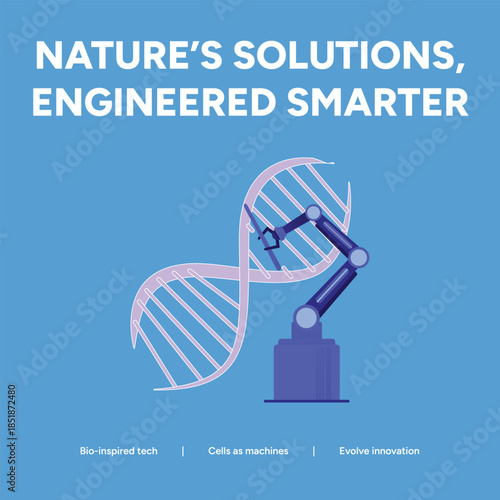 Robotic arm manipulating dna helix, natures solutions, engineered smarter concept