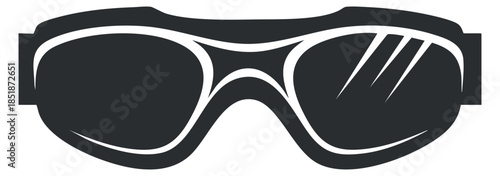 A pair of stylish goggles in black and white minimalist vector style, perfect for sports and outdoor activities