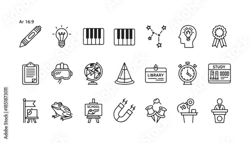 Collection of education and learning related icons