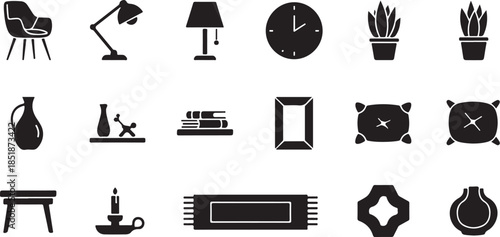 Minimalist home decor icons set