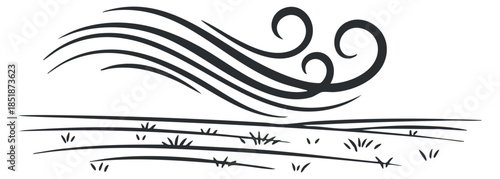 A flowing wind design with smooth curves and lines in minimalist vector style, perfect for nature-themed projects
