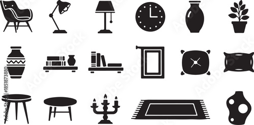 Home decor and furniture icon set