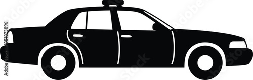 Police Car Silhouette Vector Illustration on White Background – Minimal Black Patrol Vehicle Design for Security, Law Enforcement, and Safety Themes

