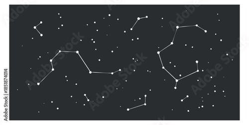 A collection of constellations and stars in a dark vector style, perfect for astronomy-themed designs and backgrounds