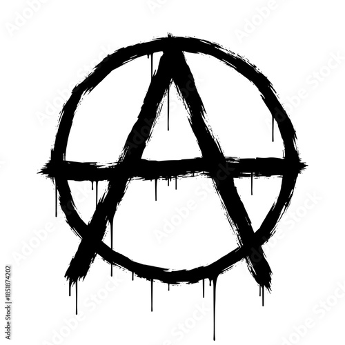 Dripping anarchy symbol with rough brushstroke texture