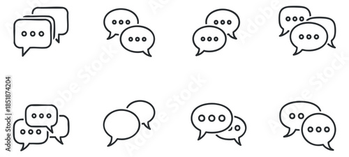 A collection of speech bubble icons in clean outline vector style, perfect for messaging app designs and user interface projects
