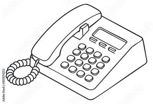 An outline illustration of a classic landline telephone in minimalist vector style, perfect for technology and communication designs