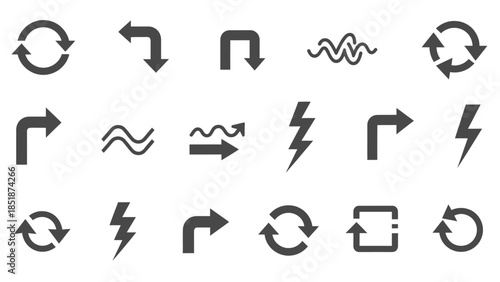 Collection of Gray Arrows and Electrical Symbols, Abstract Icons Set