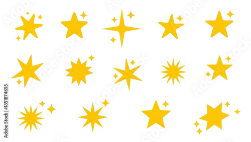 Collection of shimmering, sparkling starbursts and twinkling star shapes in various designs and sizes, perfect for adding a touch of magic and brilliance to your projects