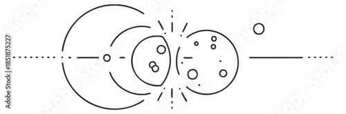 An abstract illustration of planets and stars in a minimalist outline vector style, suitable for educational and scientific projects