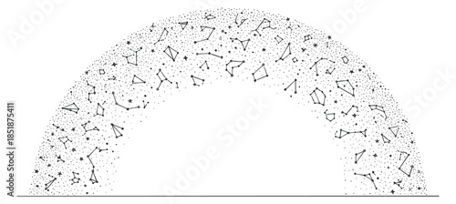 An abstract geometric pattern with random shapes and dots in minimalist black vector style, ideal for modern design projects