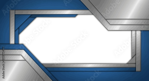 Futuristic Metallic Frame on Blue Background.