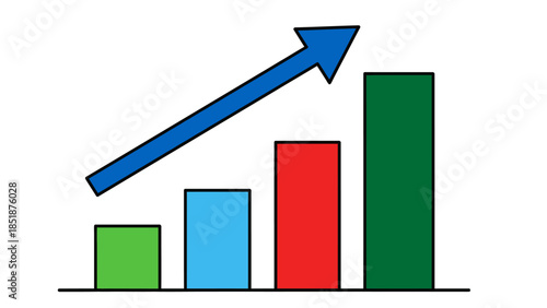 Colorful Bar Chart with an Upward Arrow Indicator