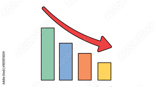 Colorful Bar Chart with a Downward Arrow Indicator