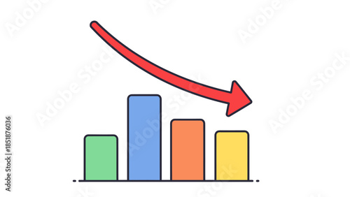 Colorful Bar Chart with Red Downward Arrow