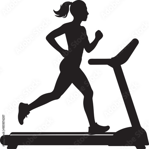 a woman running on a treadmill, symbolizing fitness, cardio exercise, and healthy lifestyle silhouette vector illustration