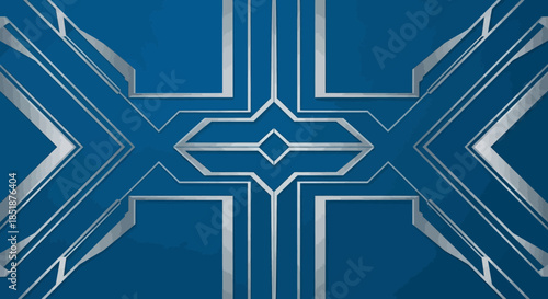 Art Deco Geometric Pattern Blue Silver.
