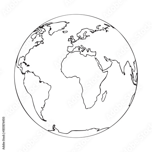 Minimalist black and white outline illustration of planet earth