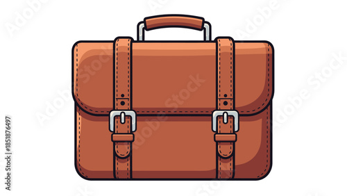 Cartoon-style Brown Briefcase with Silver Buckles and Handle