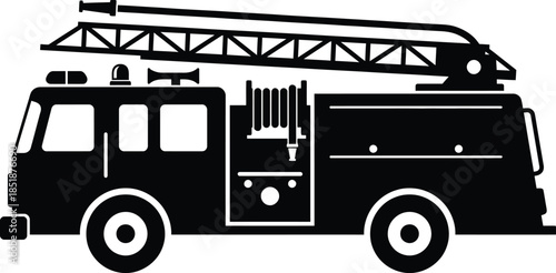 Fire Engine Silhouette Vector Illustration on White Background – Minimal Black Fire Truck Design for Emergency, Rescue, and Safety Themes