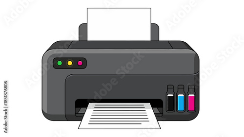 Color Printer with Ink Tanks Printing a Document