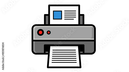 Printer with Printing Document and Blue Square Paper Icon
