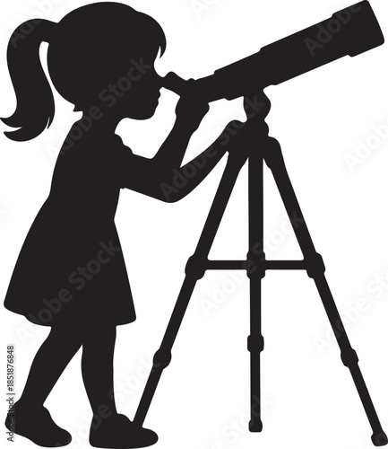  girl with telescope silhouette vector illustration