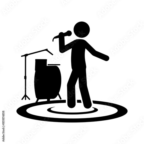 An isolated icon a person singing with a drum set beside them. simple design isolated icon. Vector illustration