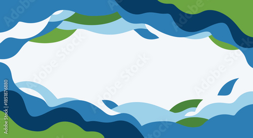 Abstract blue and green wave pattern background with copy space.