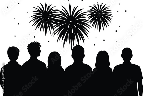 people watching fireworks silhouette vector illustrations