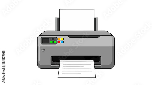 Gray Printer with Colorful Control Buttons and Document Printing