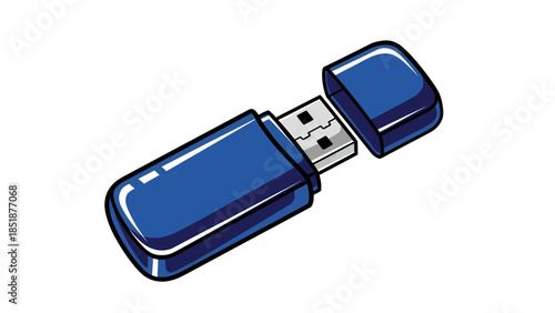 Blue USB Flash Drive with Removable Cap and USB Connector