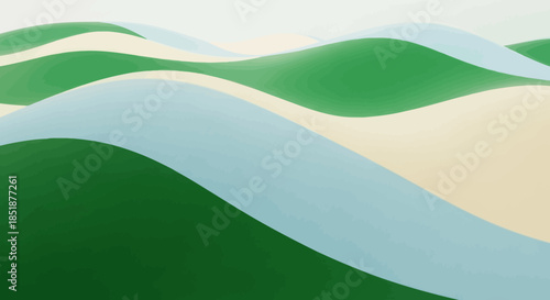 Abstract Wavy Landscape with Green and Blue Tones.