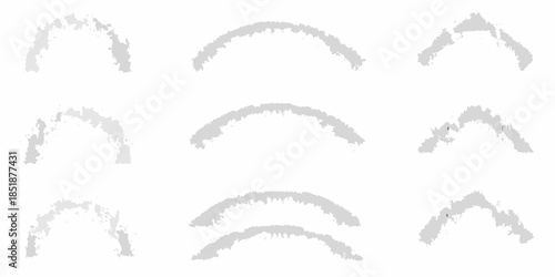 Arrangement of nine gray curved shapes resembling arches or cloud formations